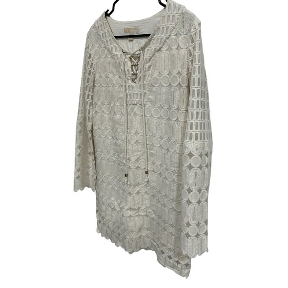 Michael Kors Womens Lace-Up Ivory Tunic Dress Size 8 Embroidered Sheer Overlay - Picture 3 of 8